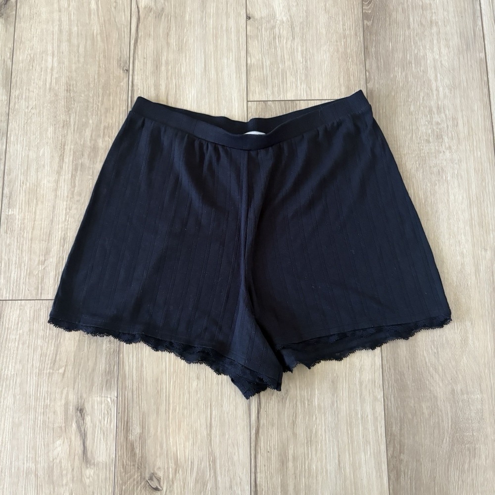 Abercrombie & Fitch Black Ribbed Lounge Pajama Shorts Sleepwear Lace Trim Size M